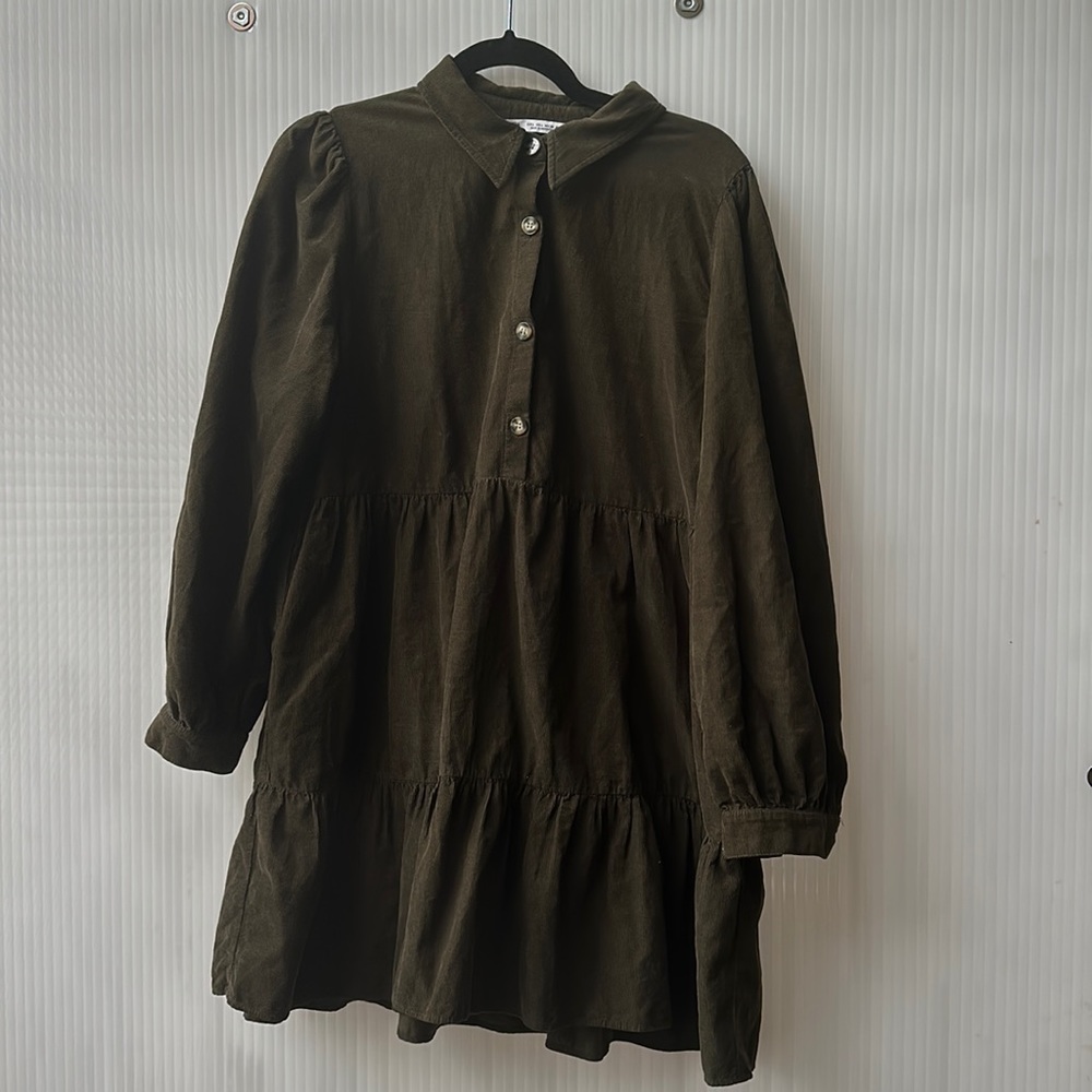 Green corduroy mini dress